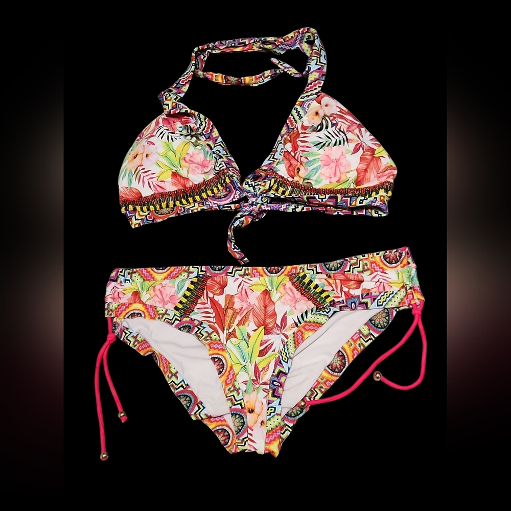 Floral Multicolor Bikini Set WITH CRYSTAL BEADS